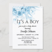 甘いヴィンテージ花模様ブルーその男の子の赤ちゃんシャワー 招待状 (正面)