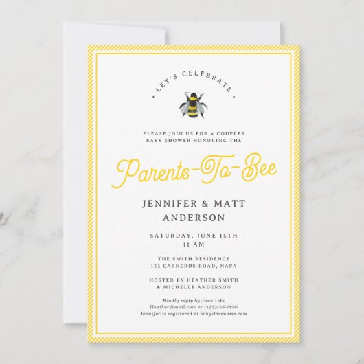 甘いヴィンテージ親と蜂の赤ちゃんシャワー 招待状 (正面)