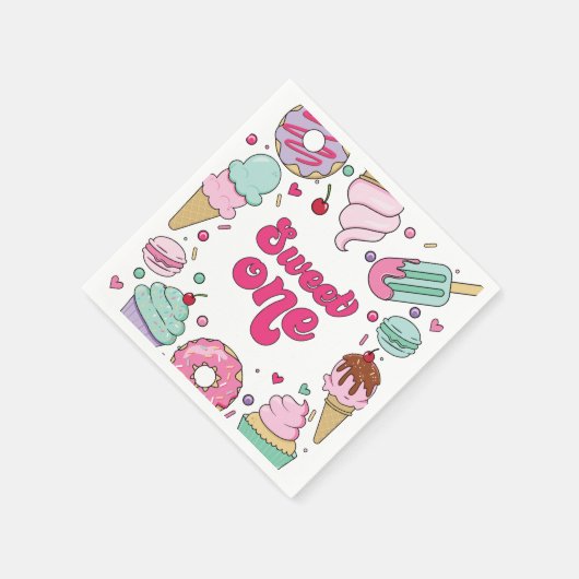 甘い一振りアイスクリームとケーキ誕生日 スタンダードカクテルナプキン (角)