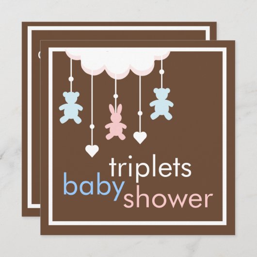 甘い三重項の移動式ベビーシャワーの招待状 招待状 (正面/裏面)