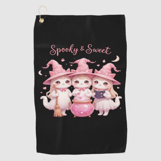 甘い不気味かわいい魔女猫Tシャツ ゴルフタオル (正面)