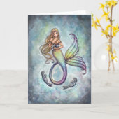 甘い人魚および子どものアシカの挨拶状 カード (黄色い花)