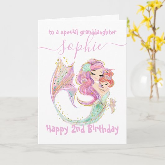 甘い人魚の誕生日カード カード (黄色い花)