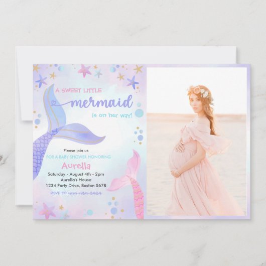 甘い人魚の赤ちゃんシャワーの写真 招待状 (正面)