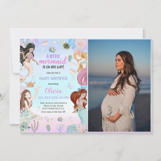 甘い人魚の赤ちゃんシャワーパーティー写真 招待状 (正面)