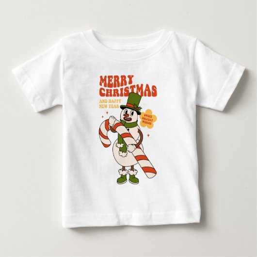 甘い休日の願い – キャンディーケーンクリスマス ベビーTシャツ (正面)
