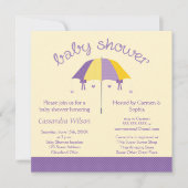 甘い傘のベビーシャワーの紫色の黄色い招待 招待状 (正面)