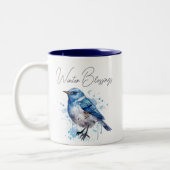 甘い冬のインスパイア鳥の水色 ツートーンマグカップ (左)