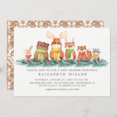 甘い冬の森の動物の赤ちゃんシャワー 招待状 (正面/裏面)