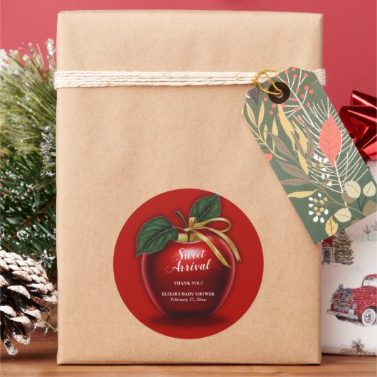 甘い到着赤りんご赤ちゃんシャワー ラウンドシール (クリスマス)