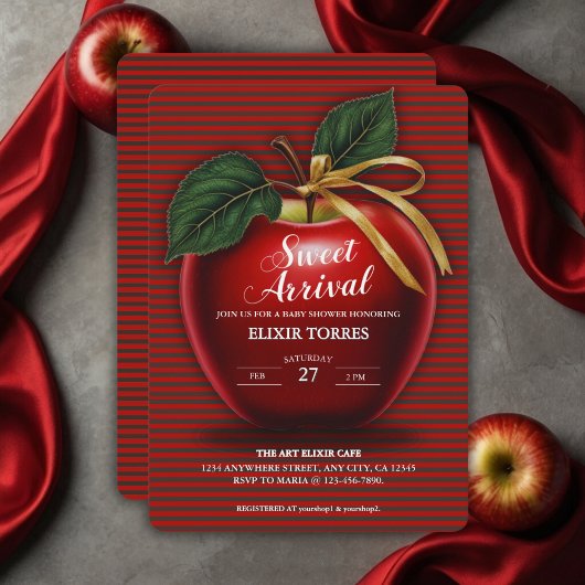 甘い到着赤りんご赤ちゃんシャワー 招待状