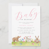 甘い動物の女の子のベビーで開花ベビーシャワー 招待状 (正面)