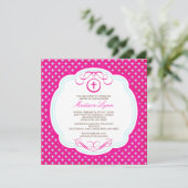 甘い十字のピンクの女の赤ちゃんの洗礼の招待状 招待状 (スタンド正面)