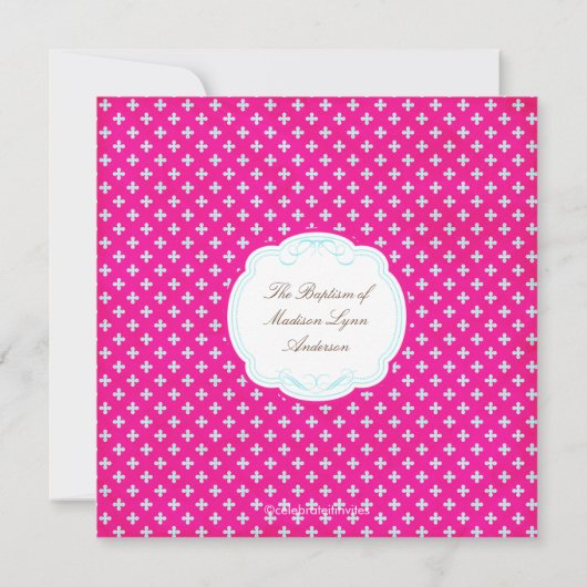 甘い十字のピンクの女の赤ちゃんの洗礼の招待状 招待状 (裏面)