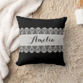 甘い原稿-白黒レースのモノグラム クッション (ブランケット)