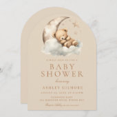 甘い可愛いベージュニュートラルベビーシャワー 招待状 (正面/裏面)