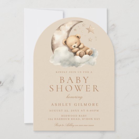甘い可愛いベージュニュートラルベビーシャワー 招待状 (正面)
