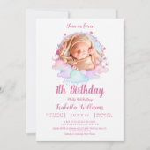 甘い可愛いユニコーンウォーター色少女ファースト誕生日 招待状 (正面)