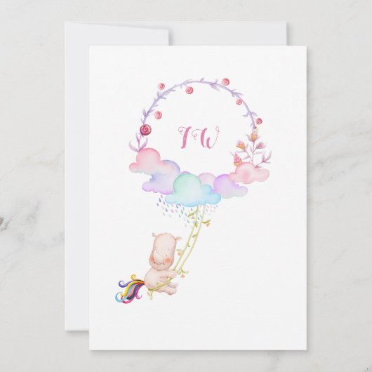 甘い可愛いユニコーンウォーター色少女ファースト誕生日 招待状 (裏面)