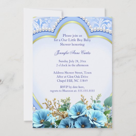 甘い可愛い青い男の子の赤ちゃんシャワー子犬の子猫 招待状 (裏面)