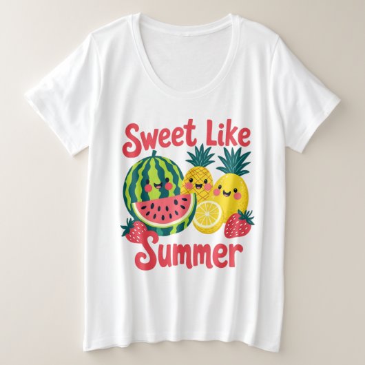 甘い夏のメロン イチゴ パイナップル プラスサイズTシャツ (デザイン正面)