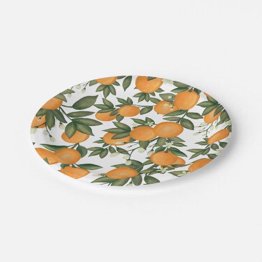 甘い夏の柑橘系の植物オレンジ緑 ペーパープレート (アングル)