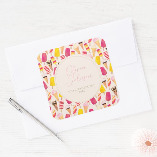 甘い夏の水色アイスクリーム スクエアシール (封筒)