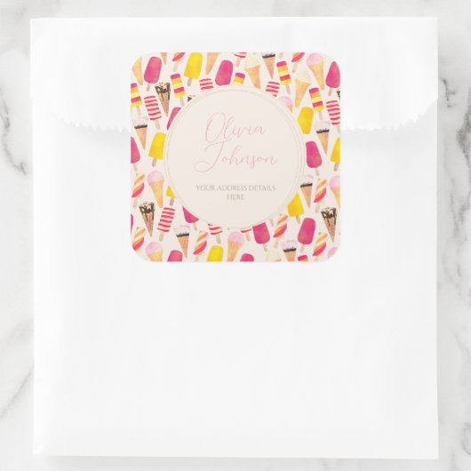 甘い夏の水色アイスクリーム スクエアシール (バッグ)