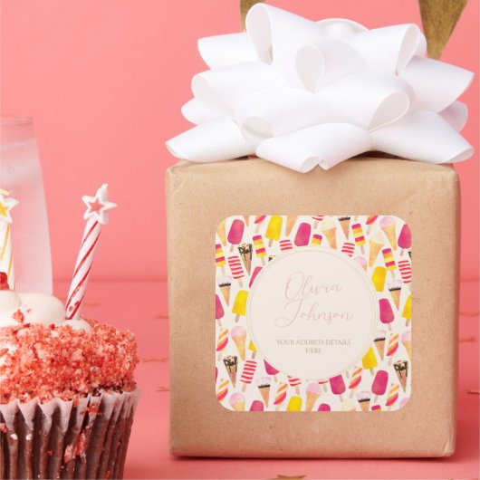 甘い夏の水色アイスクリーム スクエアシール (パーティー)