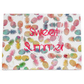 「甘い夏」カッコいい水色のパイナップルのパターン ラージペーパーバッグ (正面)