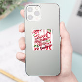 甘い夏 赤いさくらんぼとピンクのリボン シール (スマートフォン)