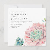 甘い多汁性ピンクグリーン結婚式招待状 招待状 (正面)