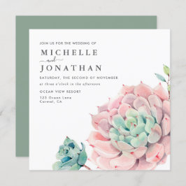 甘い多汁性ピンクグリーン結婚式招待状 招待状