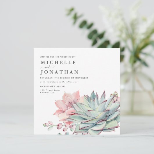 甘い多汁性ピンクグリーン結婚式招待状 招待状 (スタンド正面)