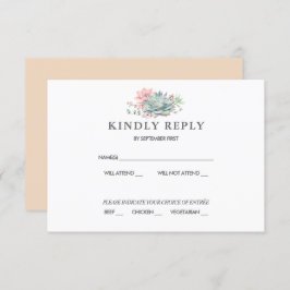 甘い多肉質ピンクグリーンウェディングRSVP招待状 招待状