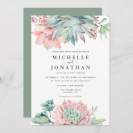 甘い多肉質ピンクグリーン結婚式招待状 招待状