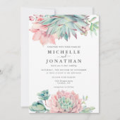 甘い多肉質ピンクグリーン結婚式招待状 招待状 (正面)