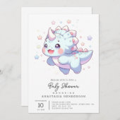 甘い夢のような恐竜の赤ちゃんシャワー 招待状 (正面/裏面)