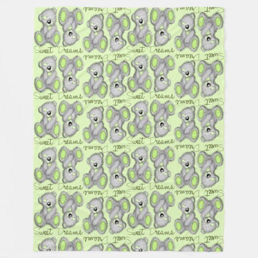 甘い夢を寄り添うテディペリドット フリースブランケット (正面)