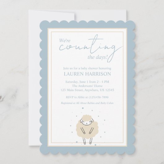 甘い夢を数える羊の赤ちゃんシャワー 招待状 (正面)