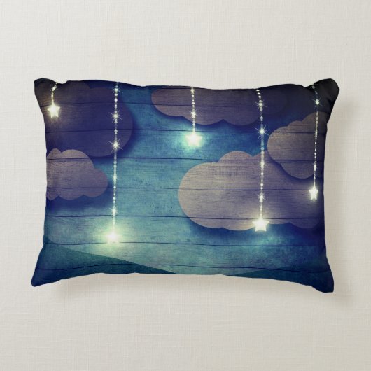 甘い夢ナイトスカイぶら下がったの星の素朴な青 アクセントクッション (裏面)