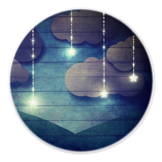 甘い夢ナイトスカイ白熱［赤熱］光を放つのぶら下がった星の素朴な セラミックノブ (正面)