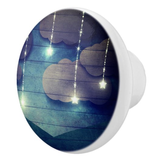 甘い夢ナイトスカイ白熱［赤熱］光を放つのぶら下がった星の素朴な セラミックノブ (右)