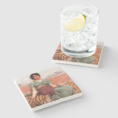 甘い夢（虎の皮に美しいローマの女性） ストーンコースター (横)