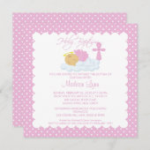 甘い天使の女の赤ちゃん及び十字の洗礼Inviation 招待状 (正面/裏面)