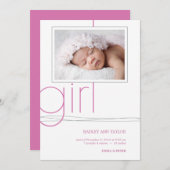 甘い女の子のカスタムな写真の誕生の発表 案内状 (正面/裏面)