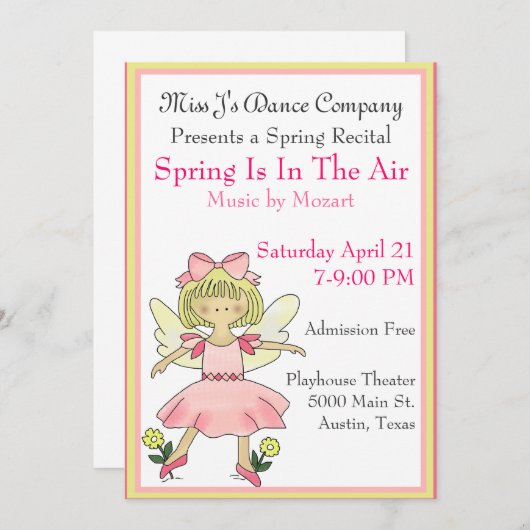 甘い女の子のダンスの演奏会の招待状 招待状 (正面/裏面)