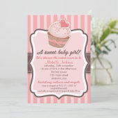 甘い女の子のベビーシャワーのカップケーキのピンク 招待状 (スタンド正面)