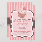 甘い女の子のベビーシャワーのカップケーキのピンク 招待状 (正面/裏面)
