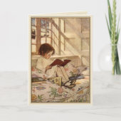 甘い女の子の読書が付いているヴィンテージの挨拶状 カード (正面)